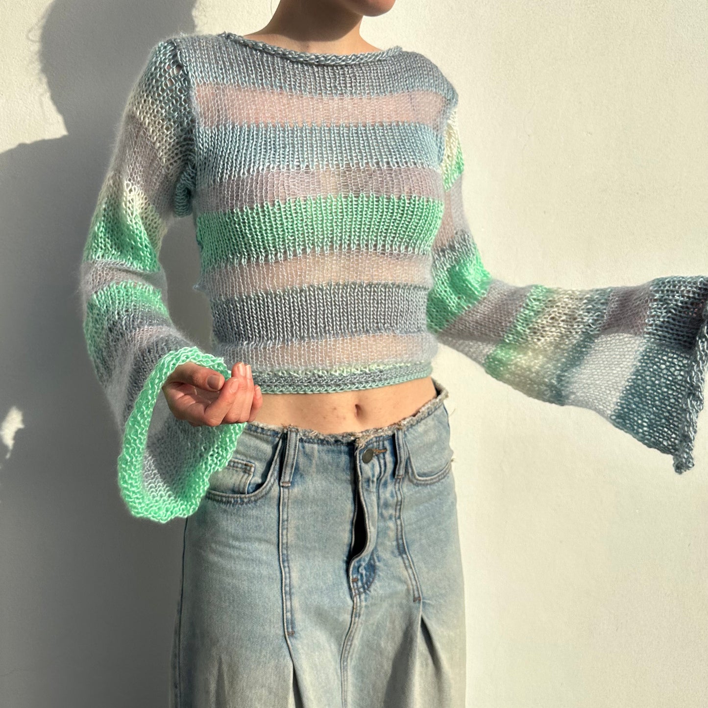 Handmade Sea Breeze striped mohair knitted jumper