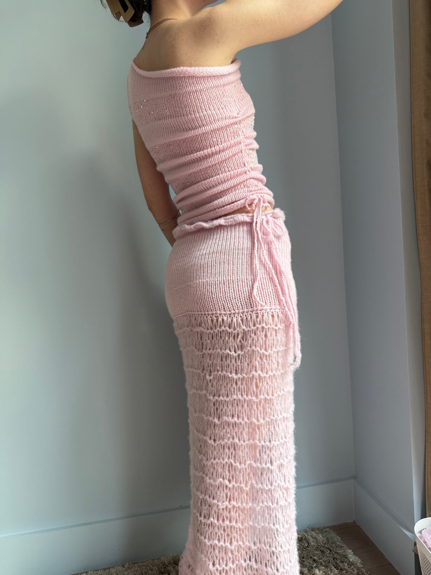 The Sakura Set - handmade baby pink knitted top & matching maxi skirt 🌸 2 top design options