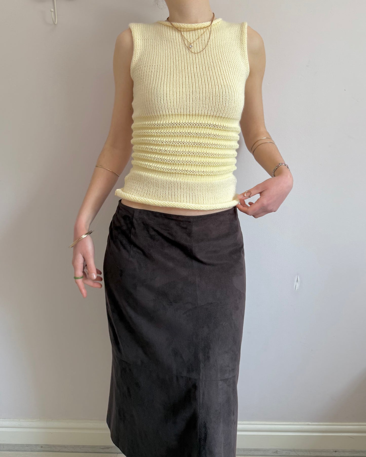 Handmade butter yellow shirred knitted vest