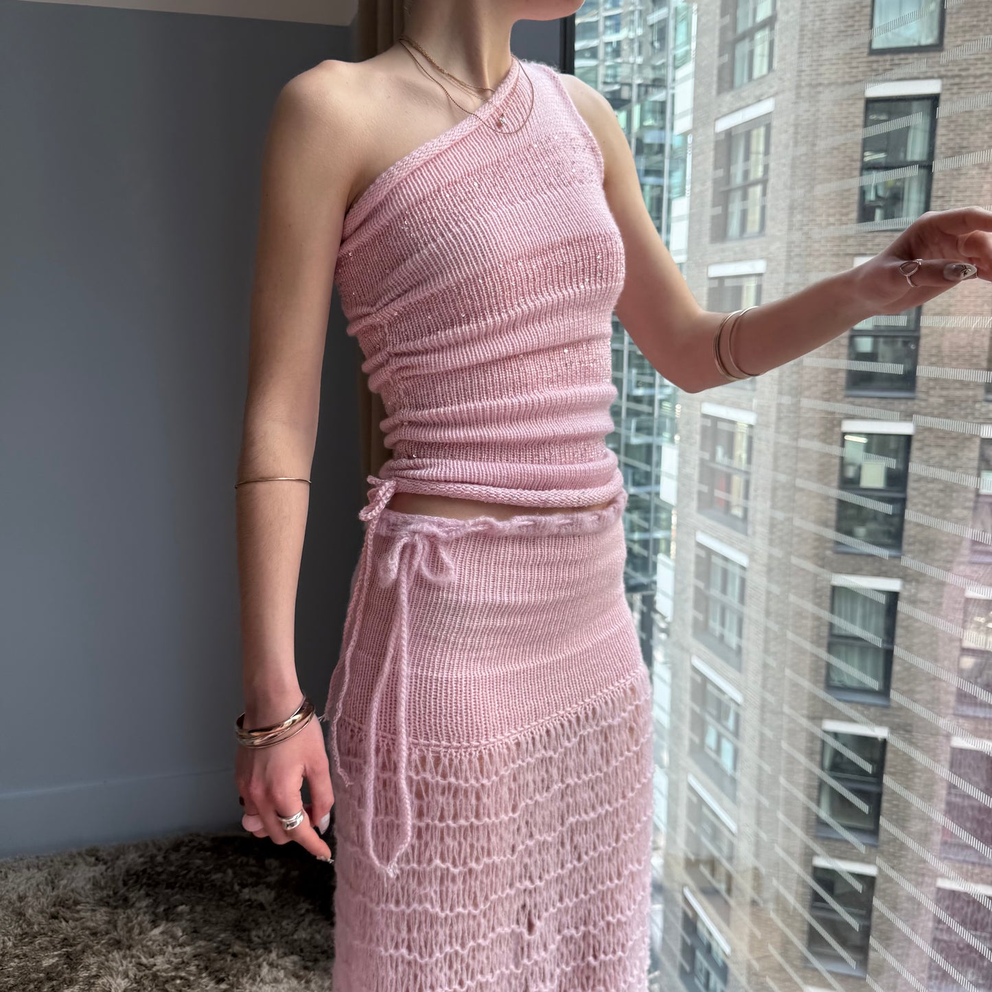 The Sakura Set - handmade baby pink knitted top & matching maxi skirt 🌸 2 top design options