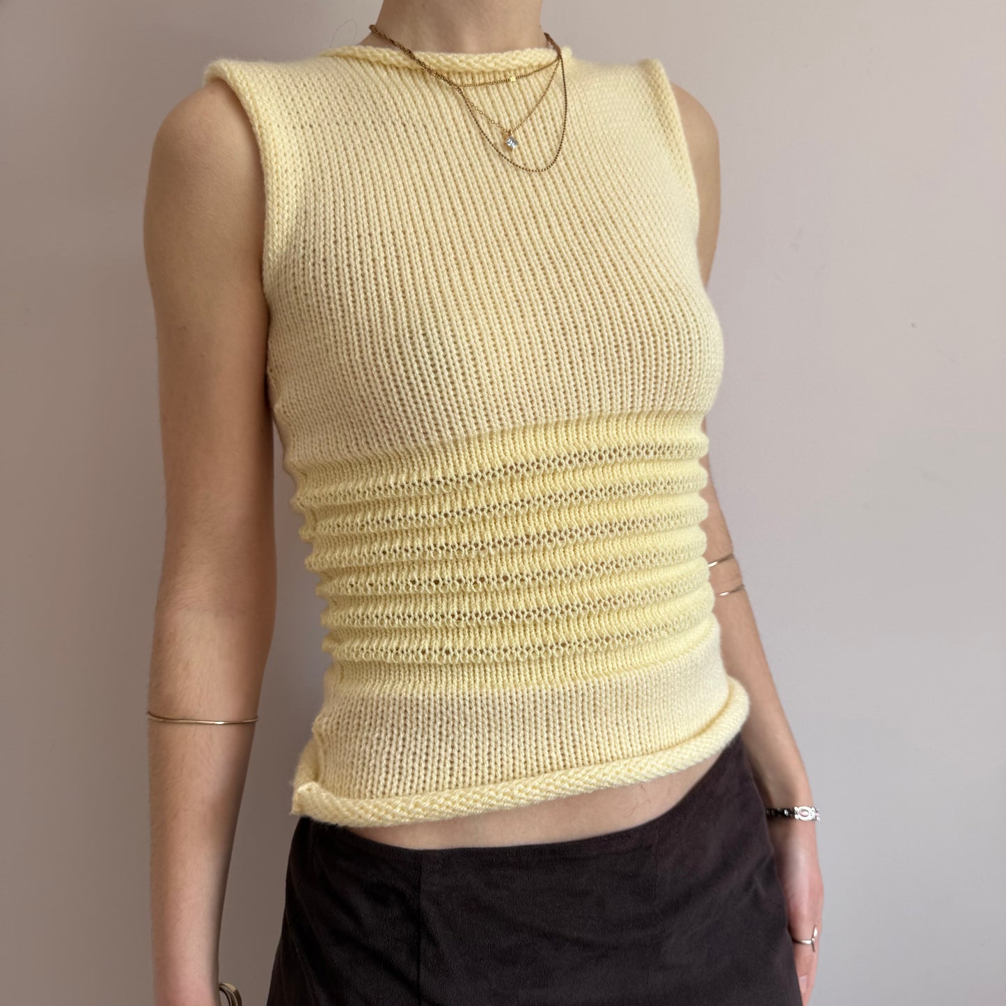 Handmade butter yellow shirred knitted vest