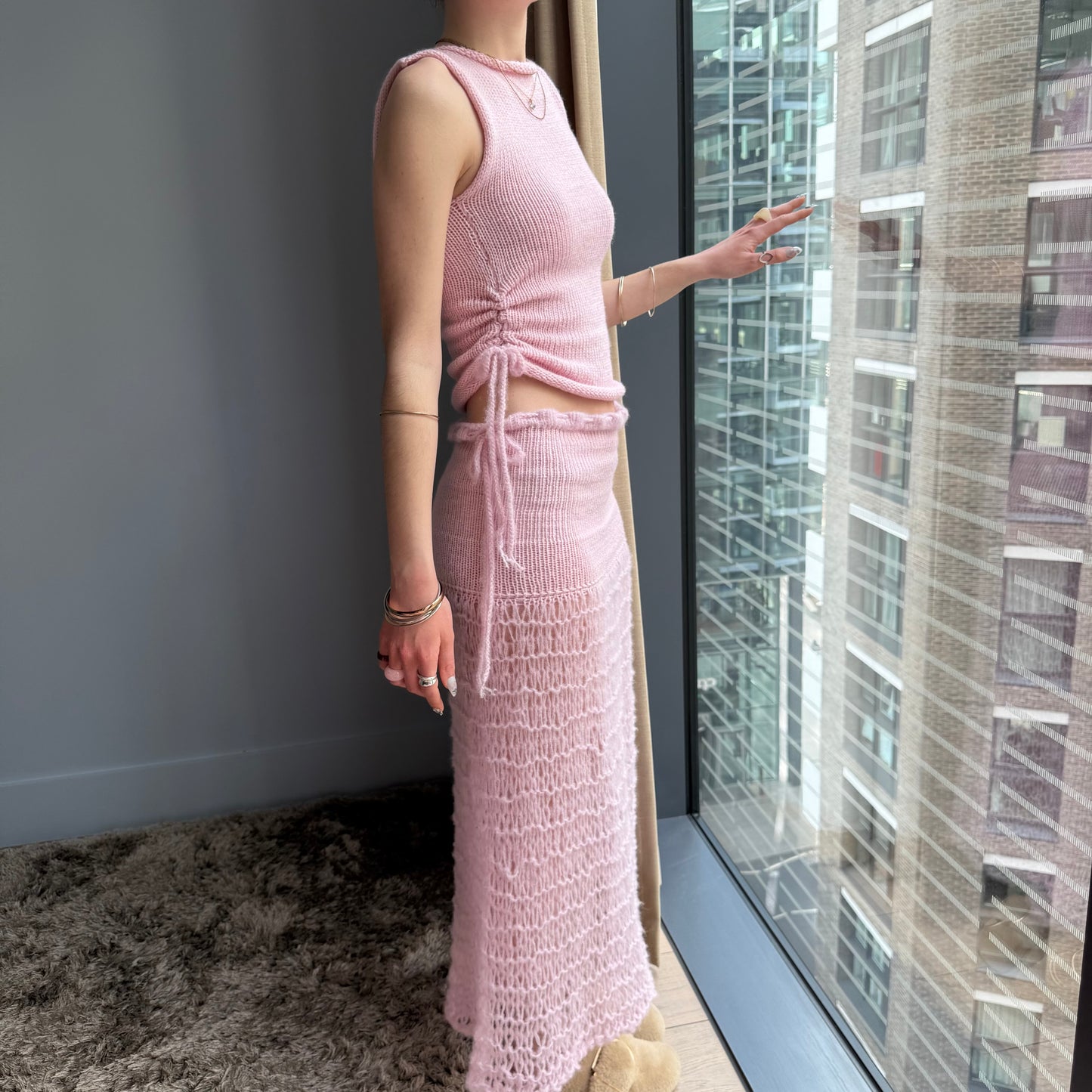 Handmade baby pink ruched knitted vest