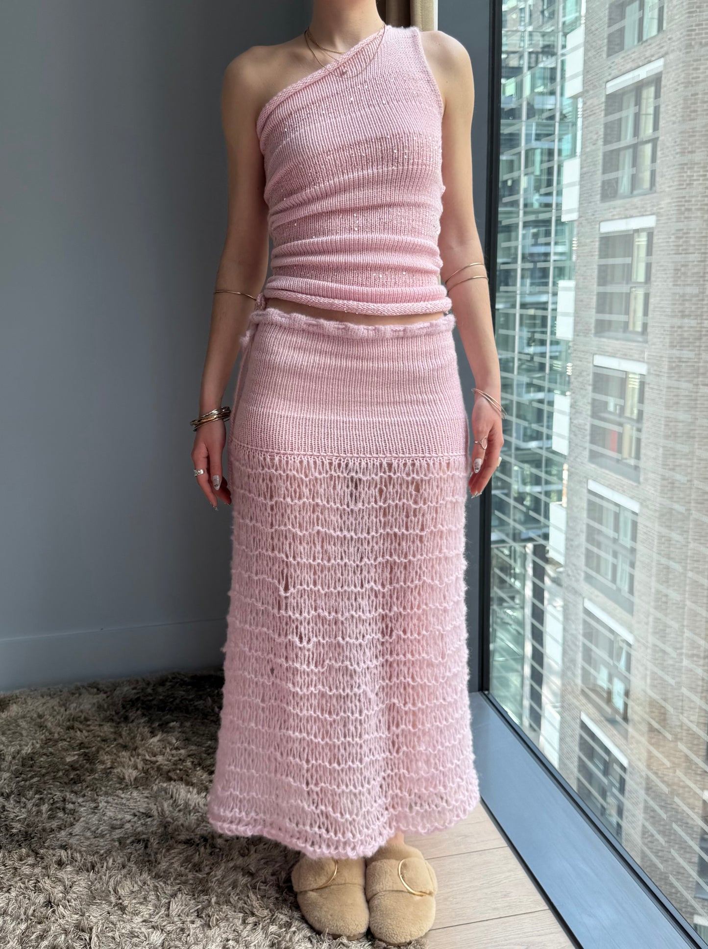 The Sakura Skirt - handmade floaty baby pink mesh maxi skirt