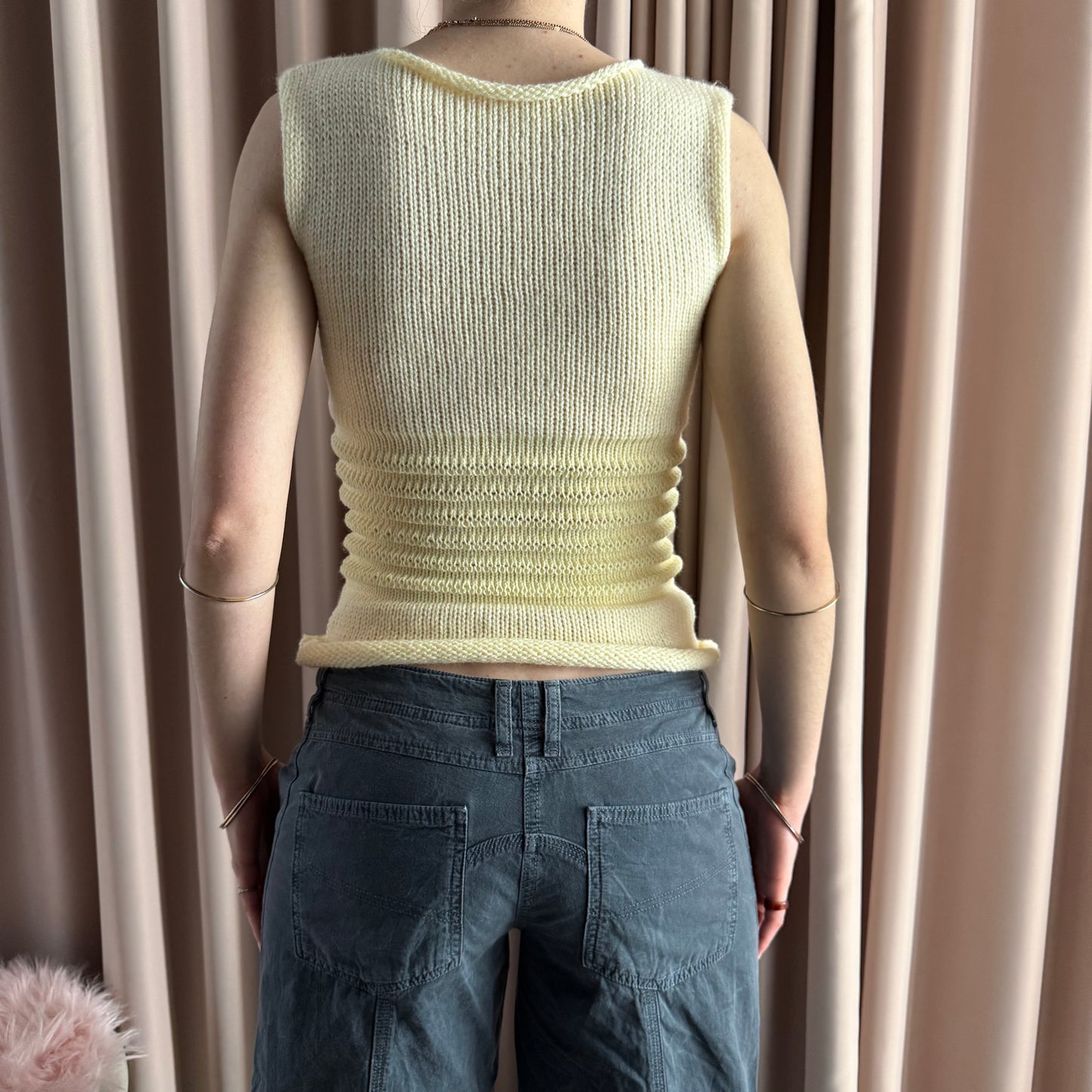 Handmade butter yellow shirred knitted vest