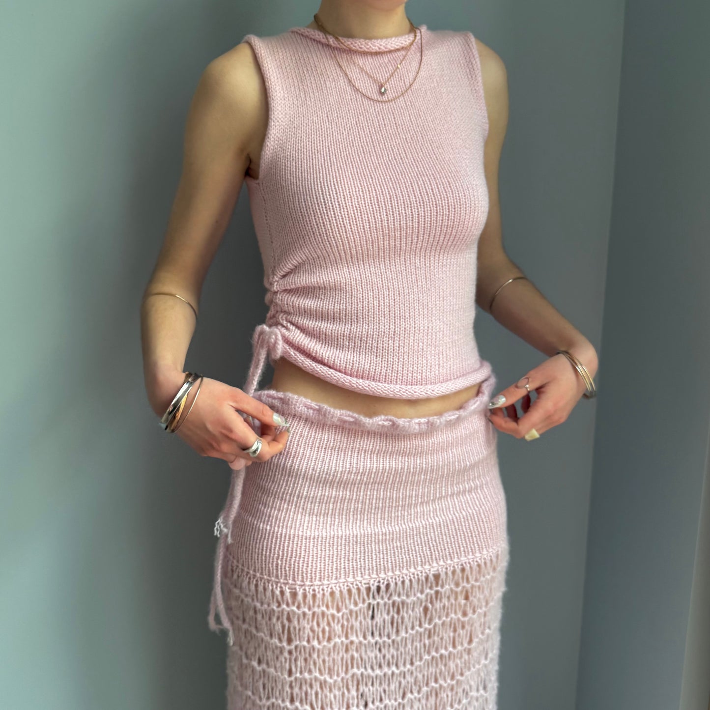 Handmade baby pink ruched knitted vest