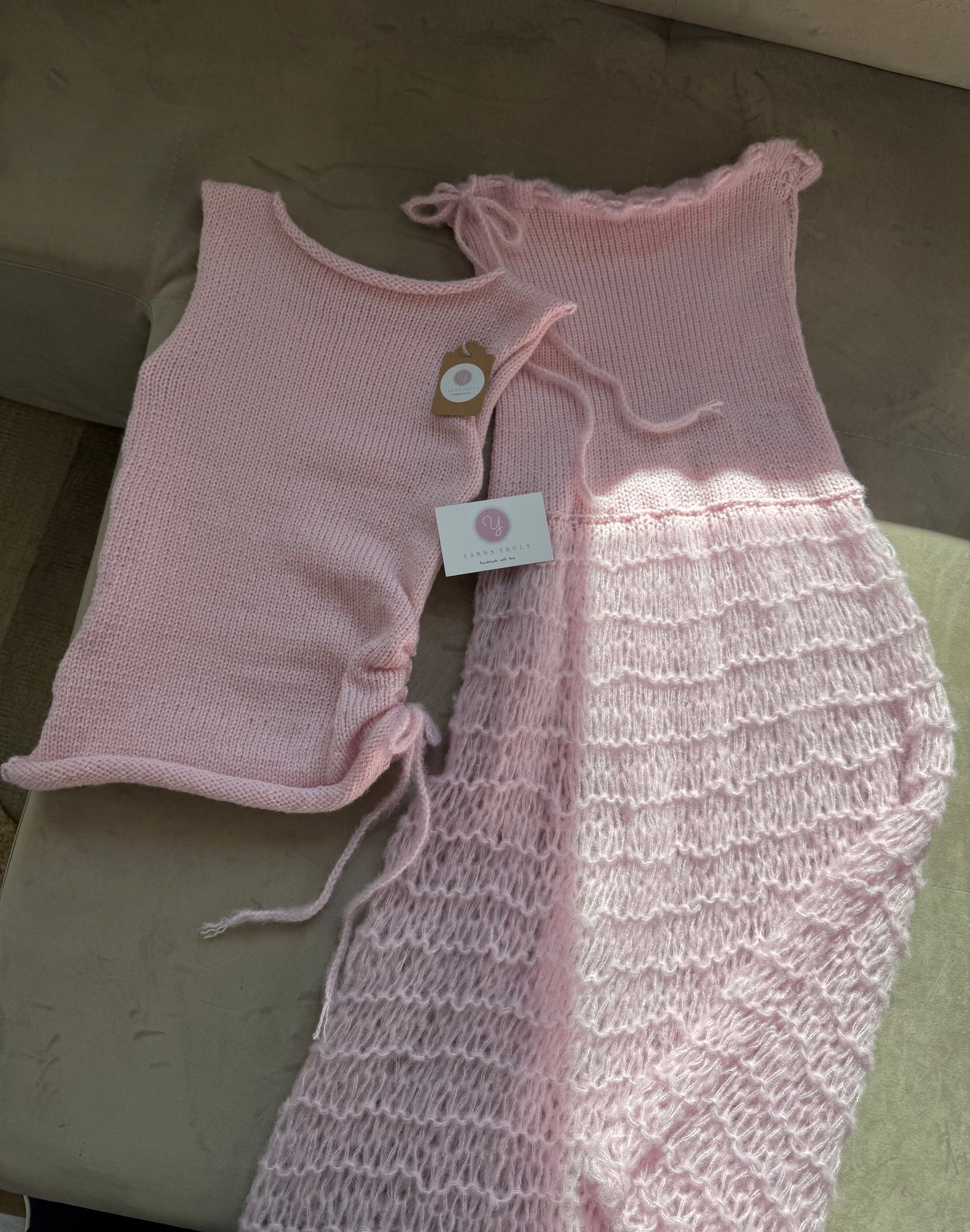 Handmade baby pink ruched knitted vest