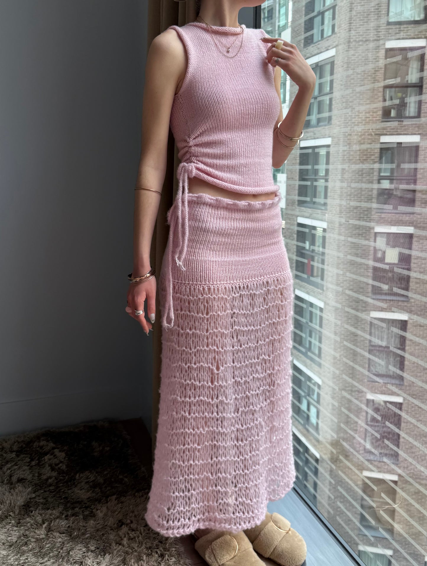 Handmade baby pink ruched knitted vest