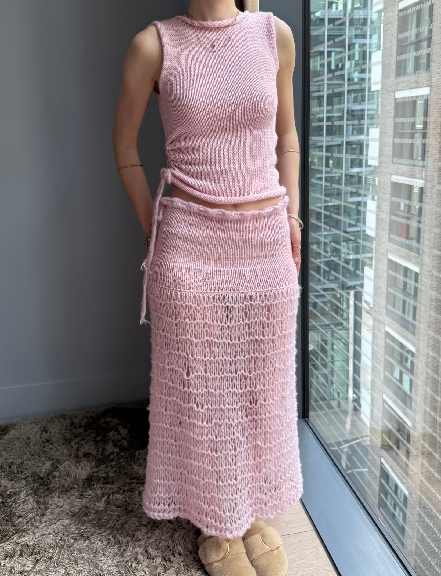 The Sakura Skirt - handmade floaty baby pink mesh maxi skirt