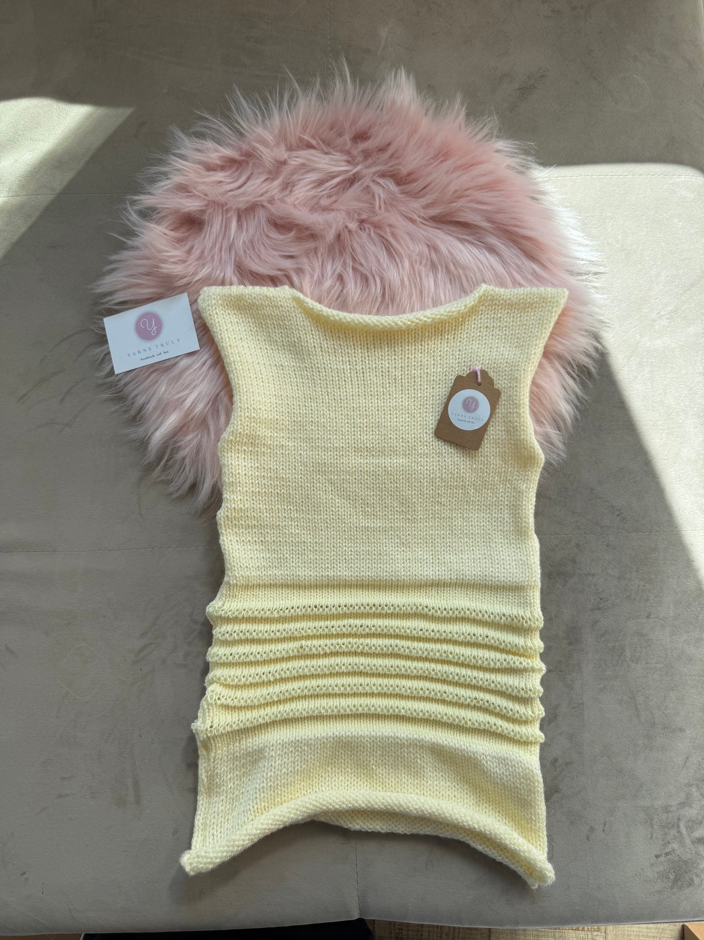 Handmade butter yellow shirred knitted vest