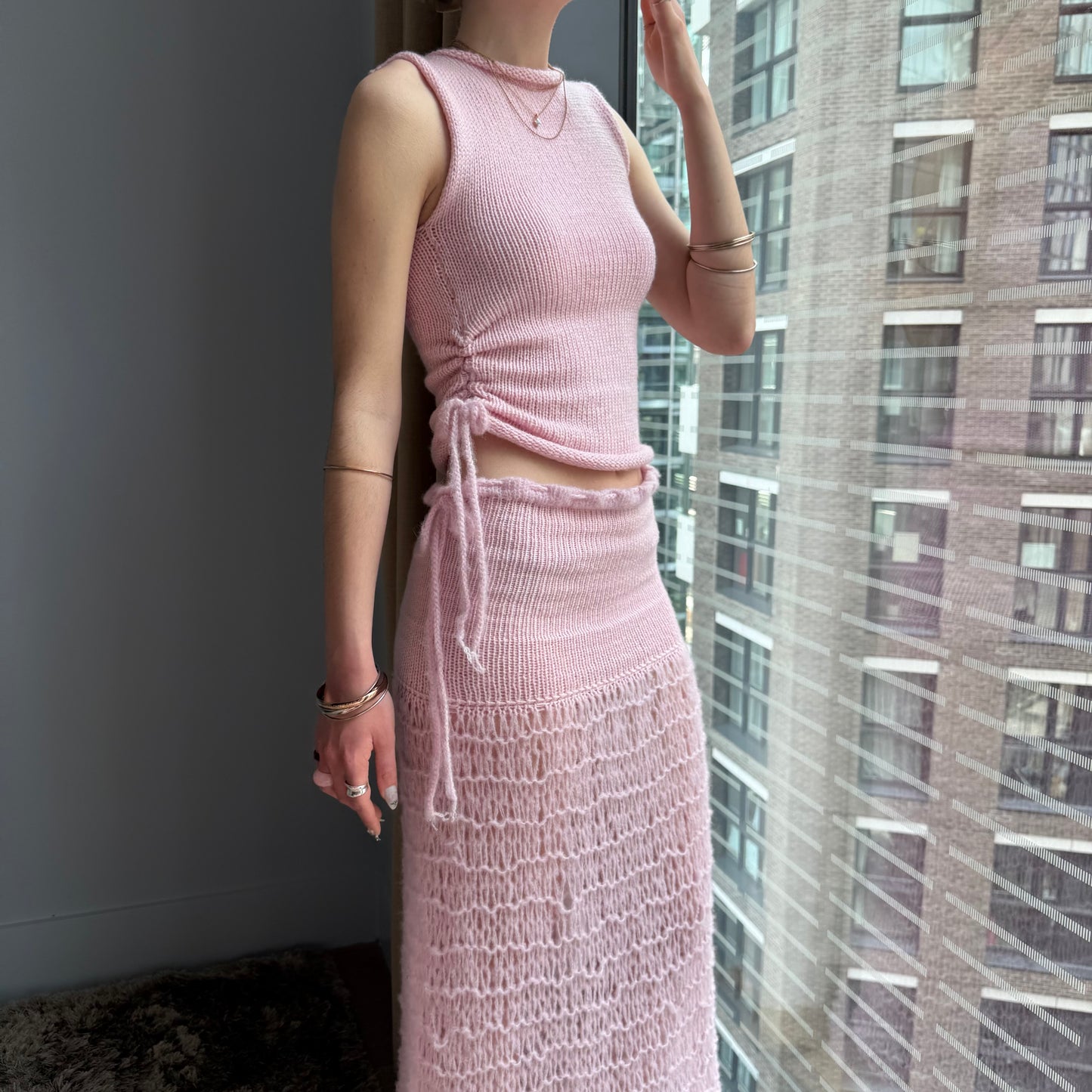 The Sakura Set - handmade baby pink knitted top & matching maxi skirt 🌸 2 top design options