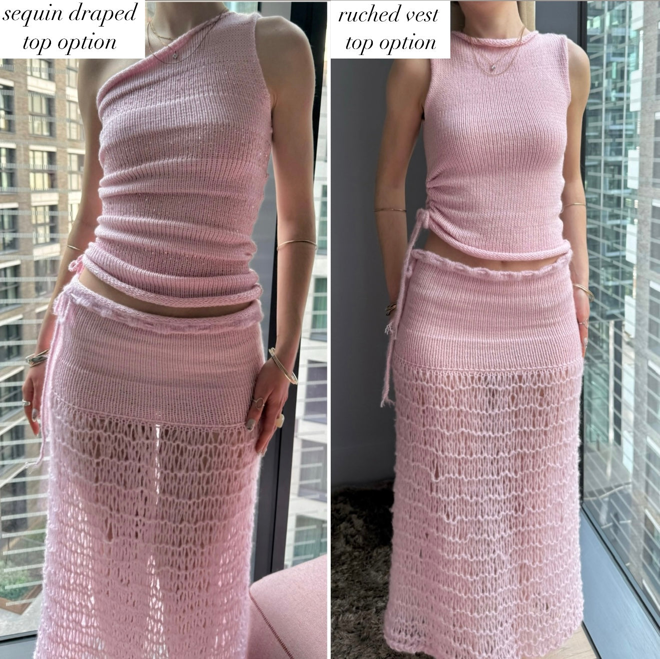 The Sakura Set - handmade baby pink knitted top & matching maxi skirt 🌸 2 top design options
