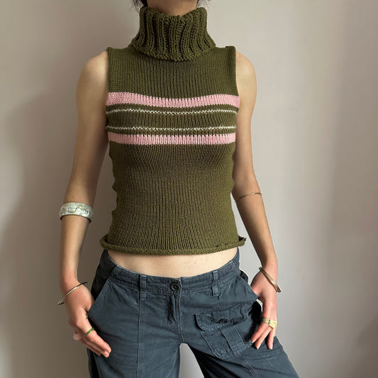 The Jade Vest - striped turtleneck knit vest