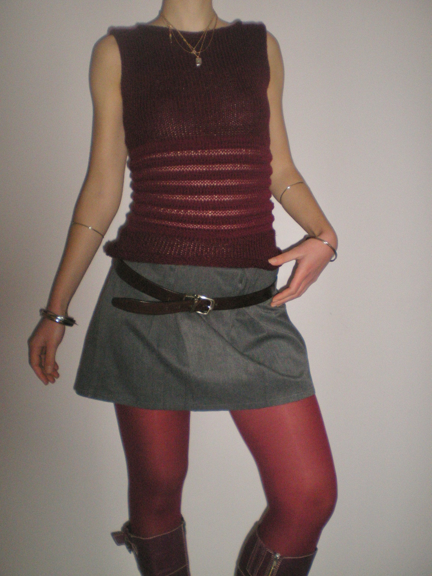 Handmade burgundy shirred knitted vest