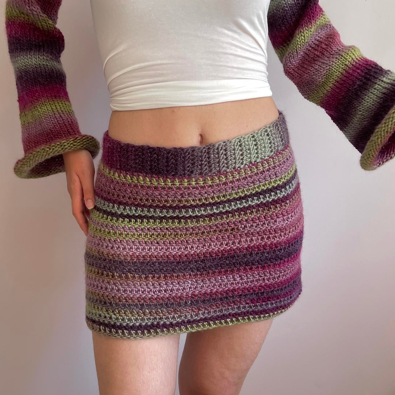 Handmade purple and green ombré crochet mini skirt