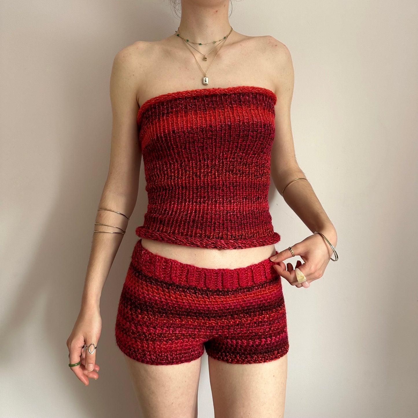 Handmade red ombré knitted bandeau top