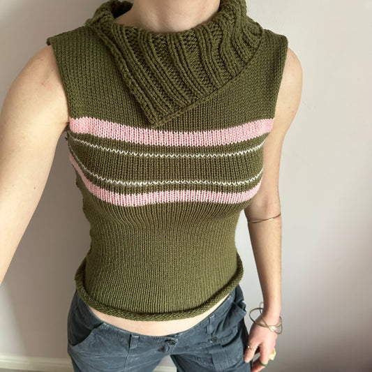 The Jade Vest - striped asymmetrical turtleneck knit vest