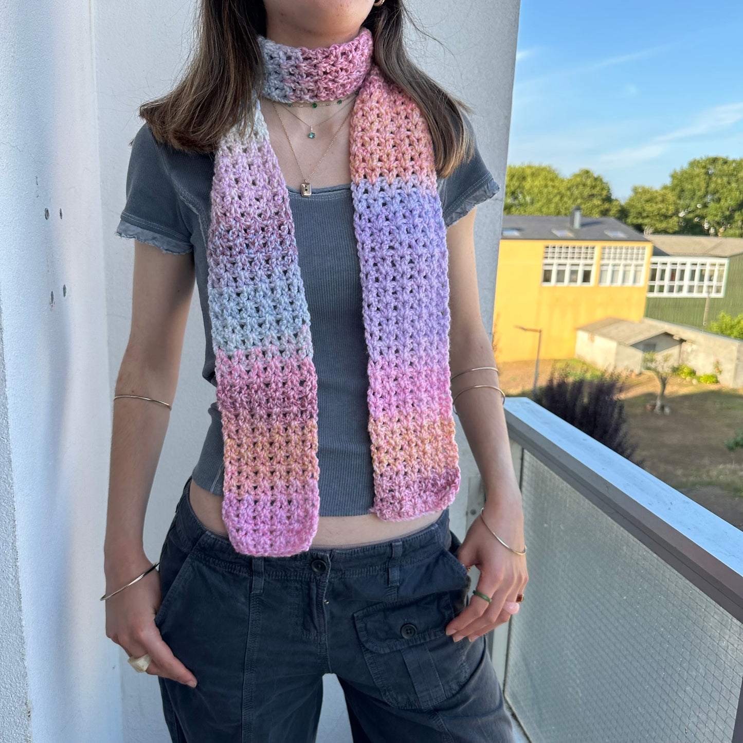 Handmade pastel shades ombré crochet scarf