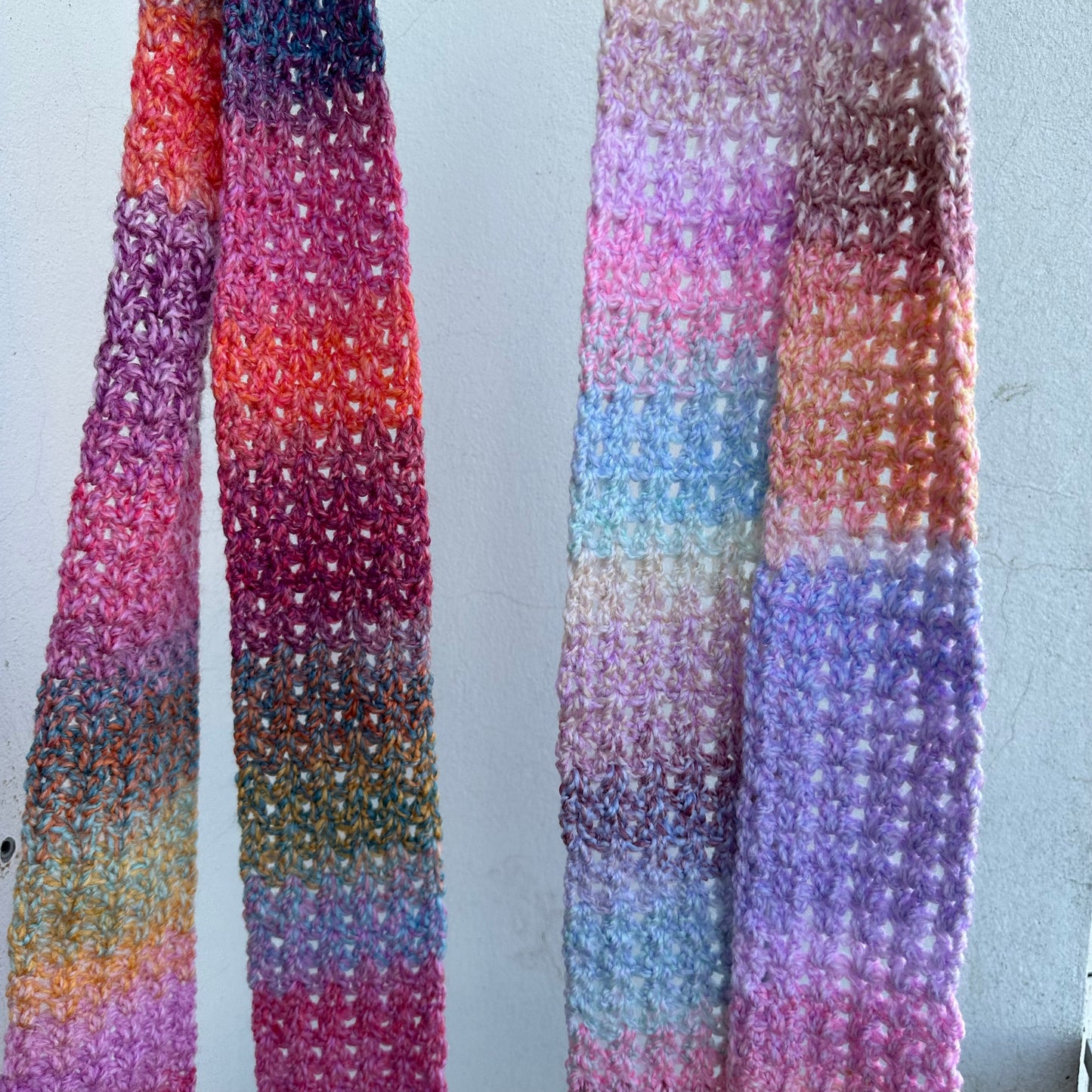 Handmade pastel shades ombré crochet scarf