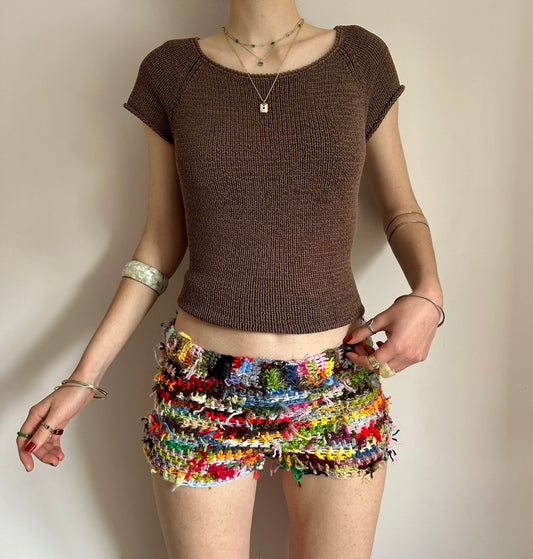 Handmade scrappy crochet shorts - 1 of 1, made of leftover yarn scraps