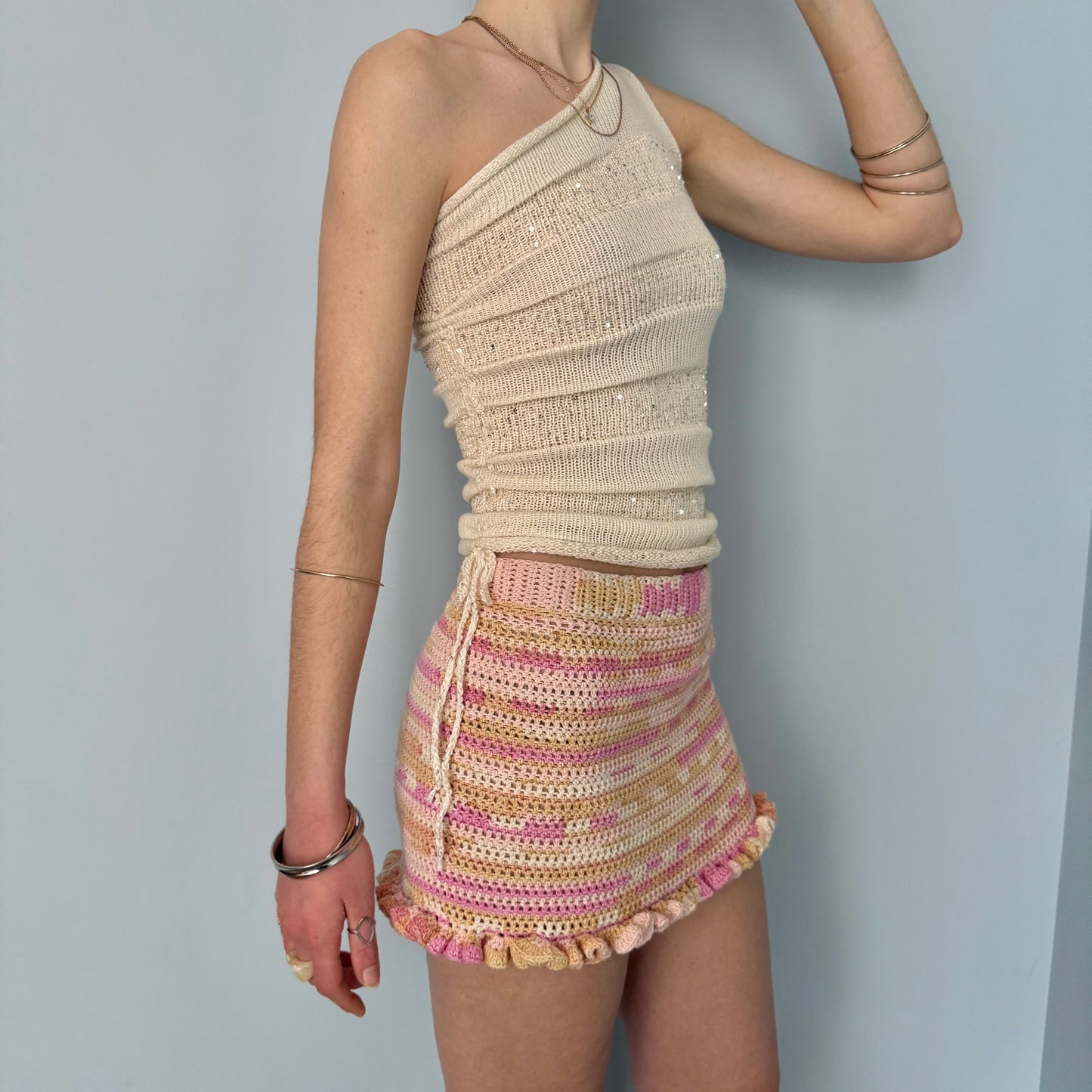 Handmade frilly crochet mini skirt - pre made