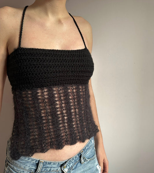 Handmade crochet mohair lace cami top in black