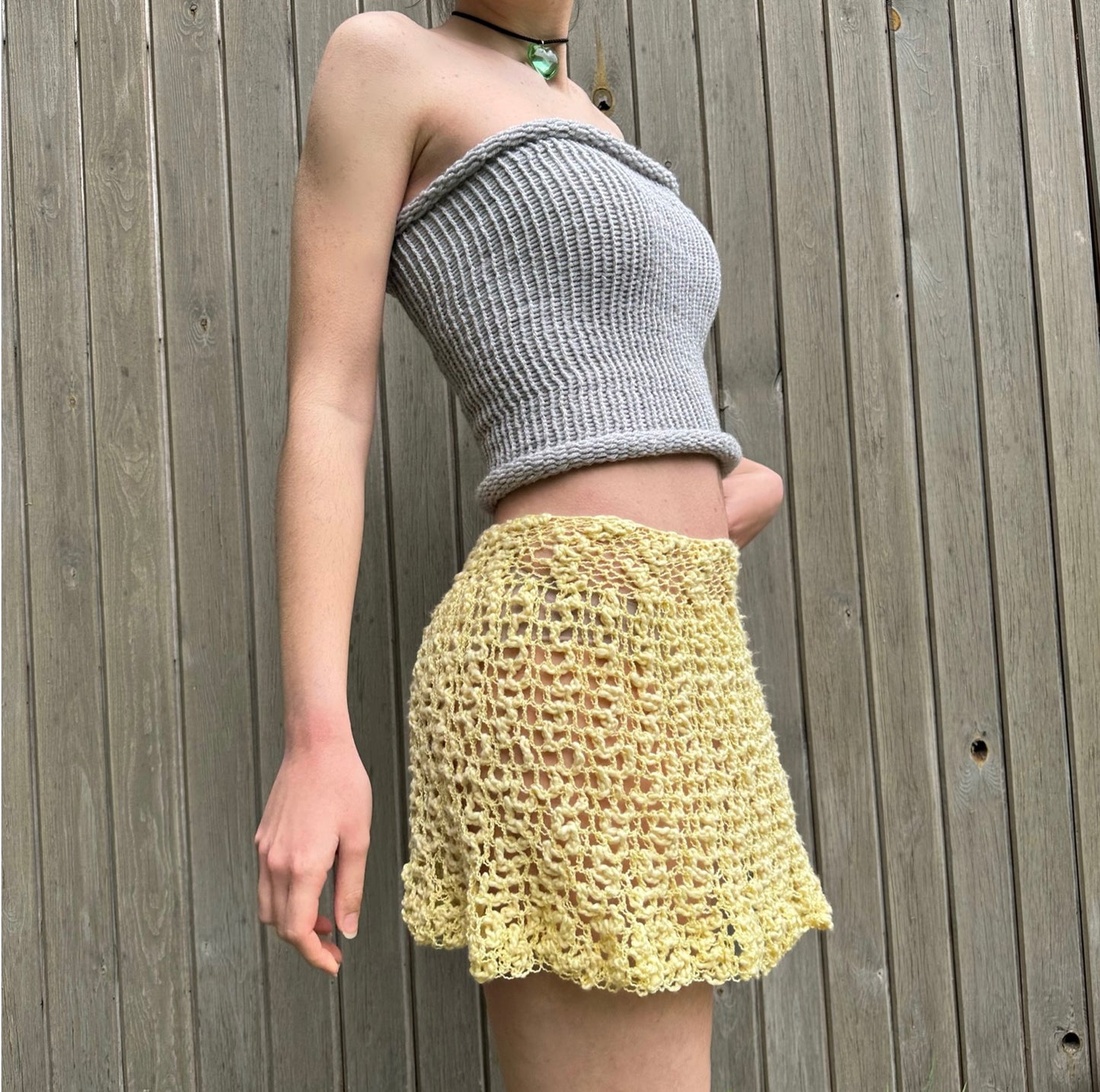 Handmade lace crochet rara skirt in pastel yellow