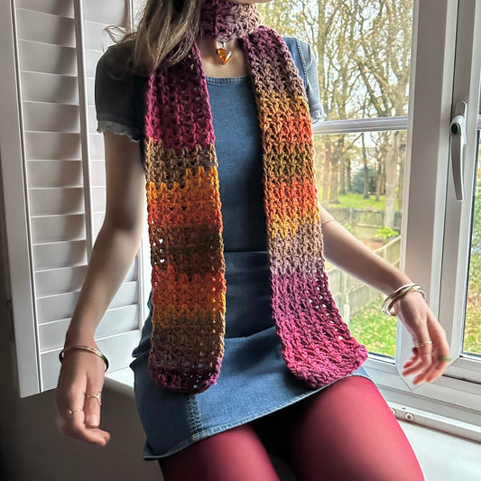 Handmade sunset crochet scarf