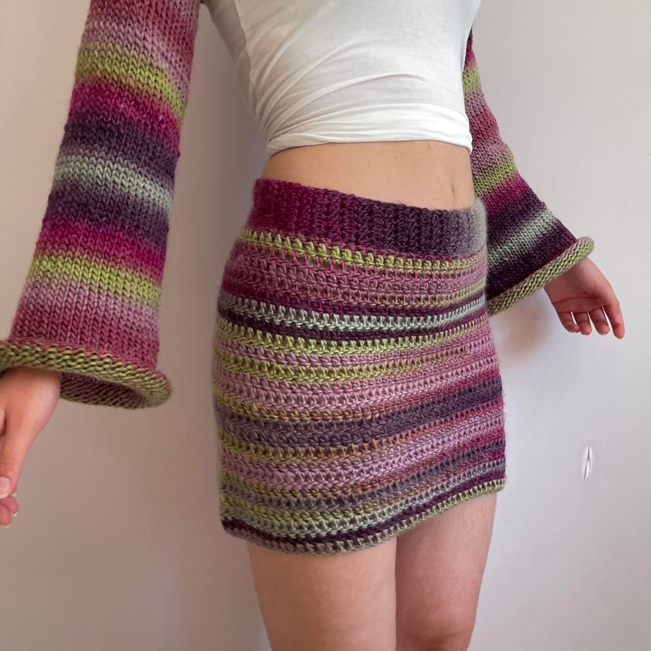 Handmade purple and green ombré crochet mini skirt