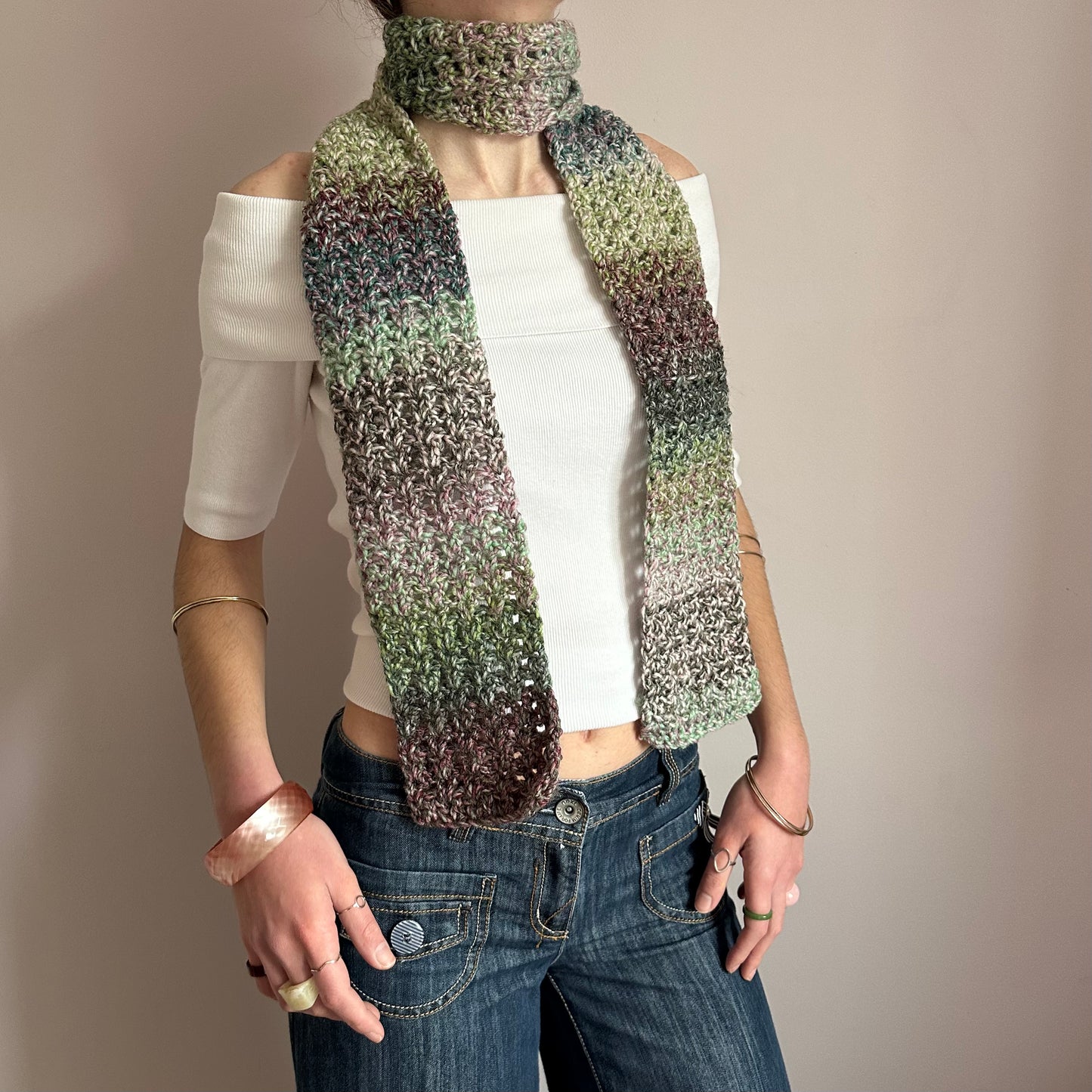 Handmade dusky shades crochet scarf