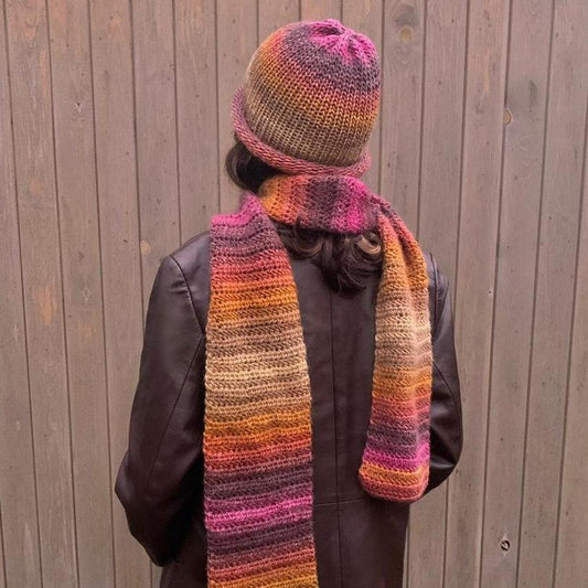 Handmade knitted Sunset Shades ombré beanie