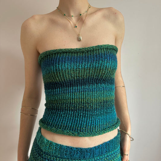 Handmade blue and green ombré knitted bandeau top