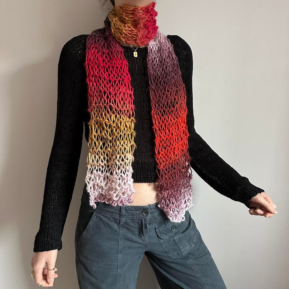 Handmade fishnet knitted scarf in Fusion ombré colourway