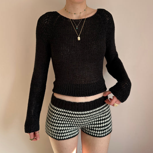 Handmade cream and black striped crochet shorts