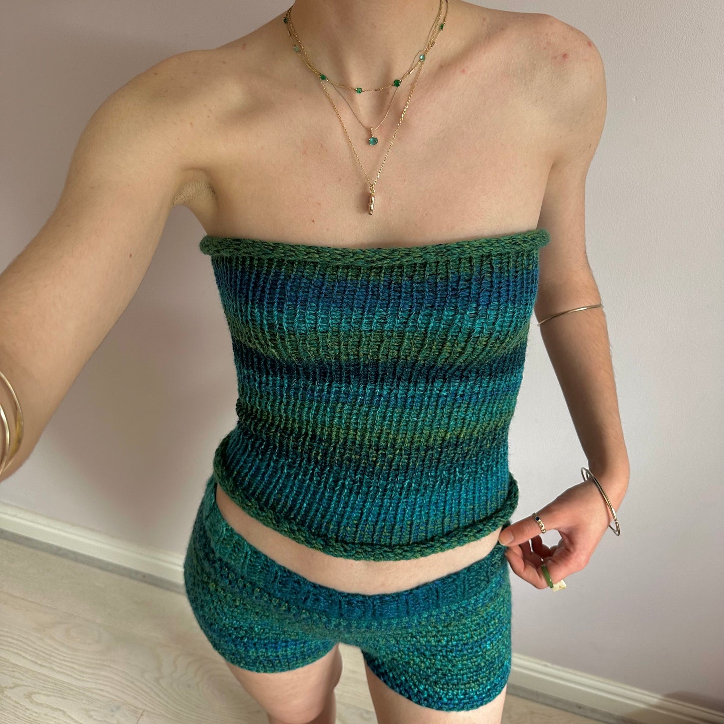 Handmade blue and green ombré knitted bandeau top