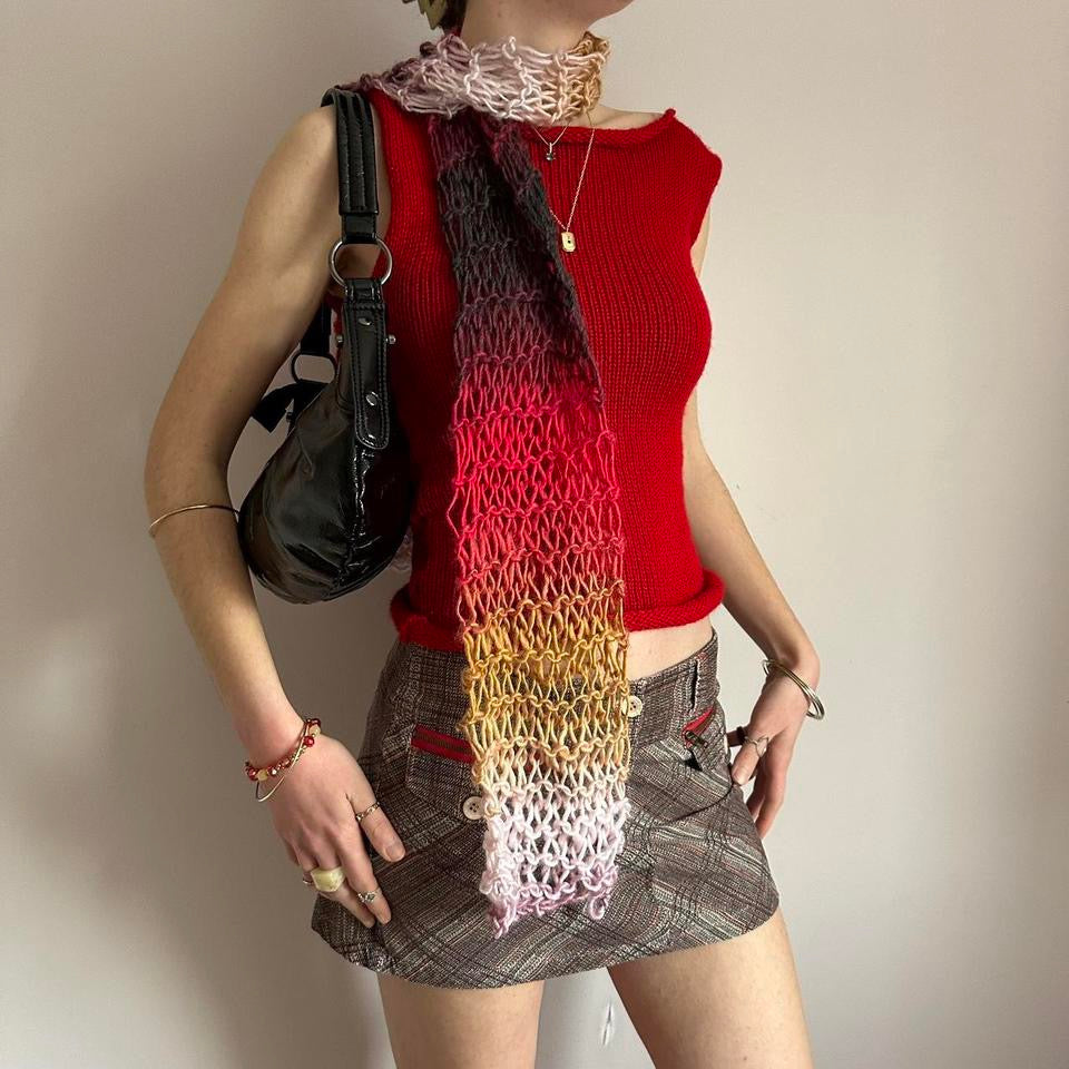 Handmade fishnet knitted scarf in Fusion ombré colourway