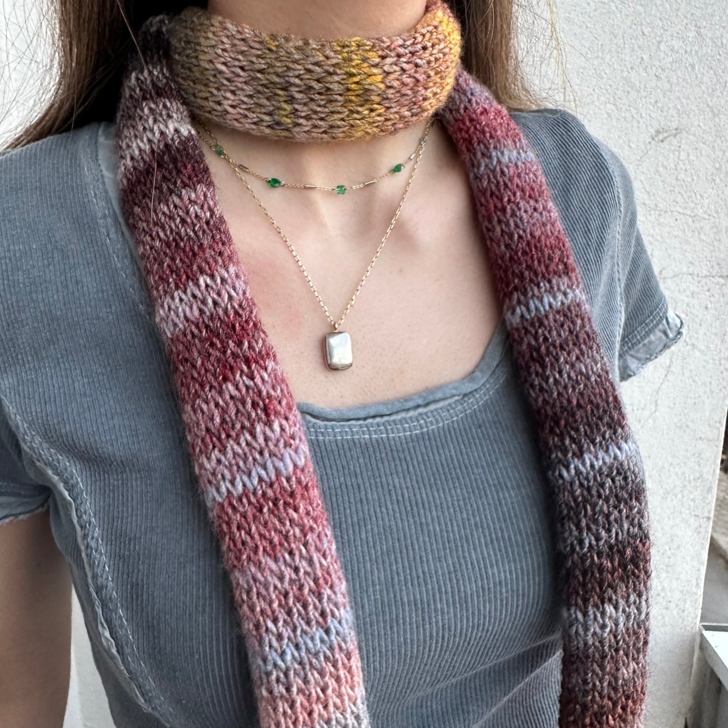 Handmade Aurora knitted ombré skinny scarf