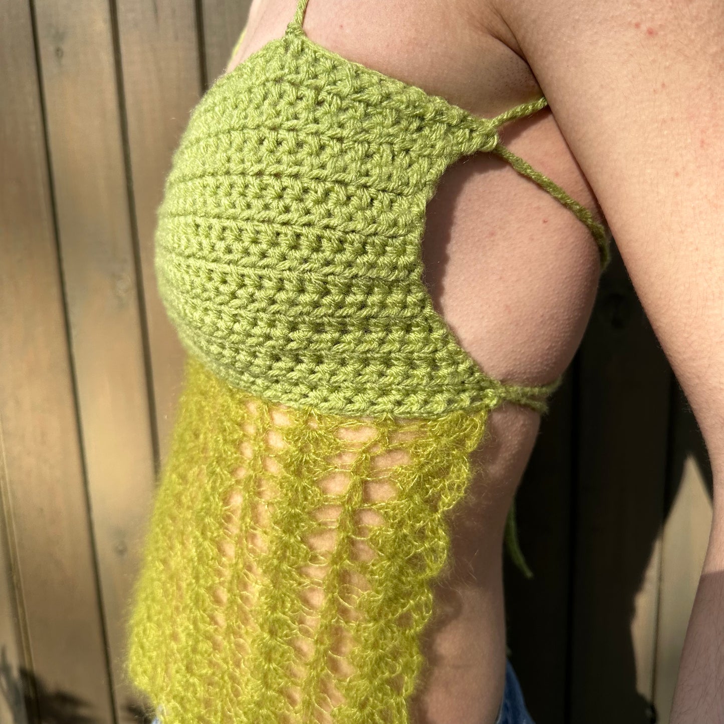Handmade crochet mohair lace cami top in green