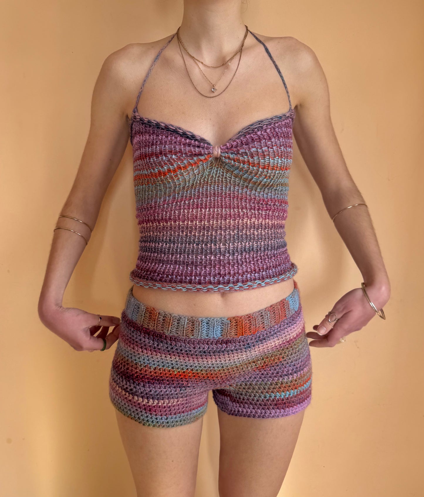 Handmade  ombré striped crochet shorts