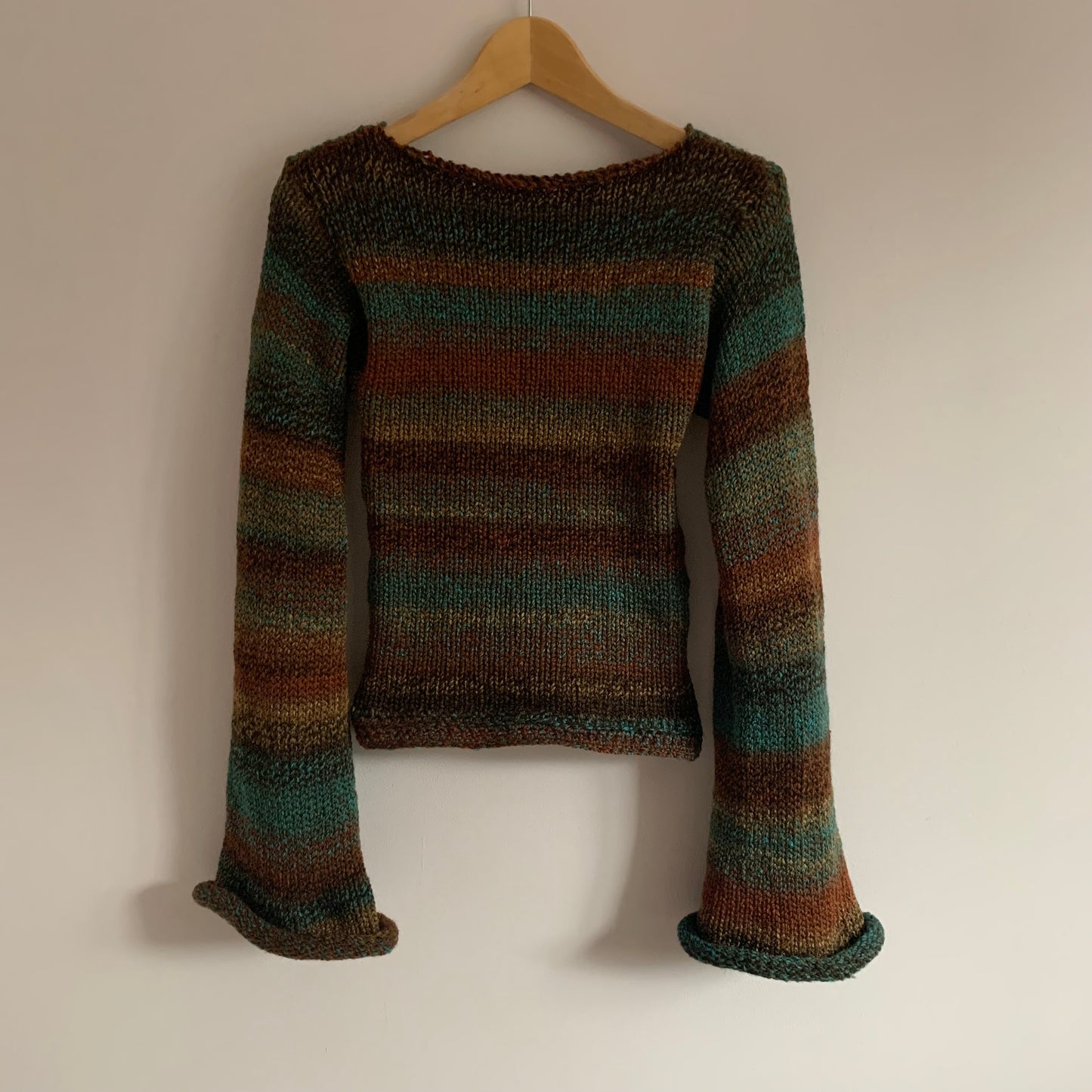 Handmade brown and blue ombré knitted jumper