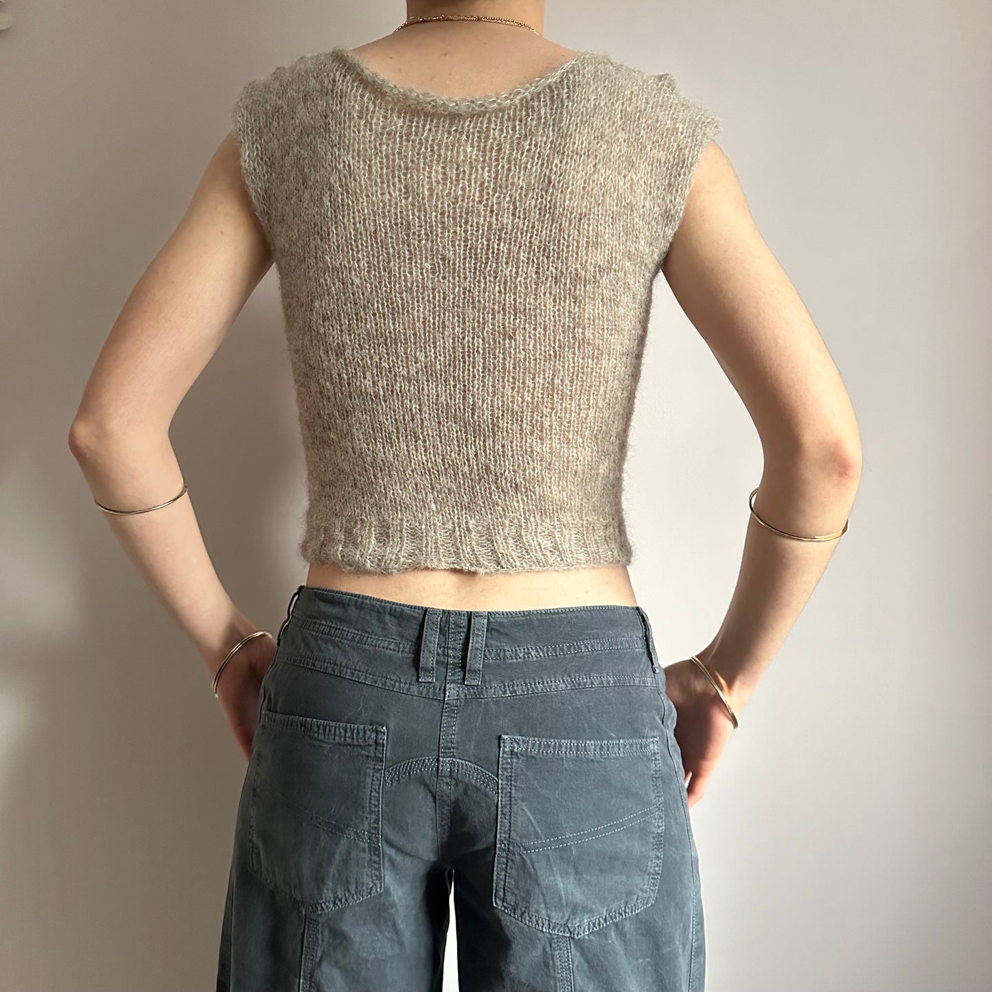 Handmade grey mohair ribbed knit vest