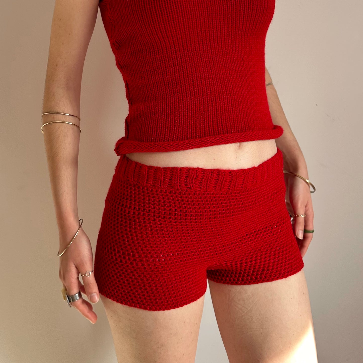 Handmade dark red crochet shorts