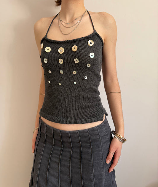 The Random Button Tank Top - charcoal grey