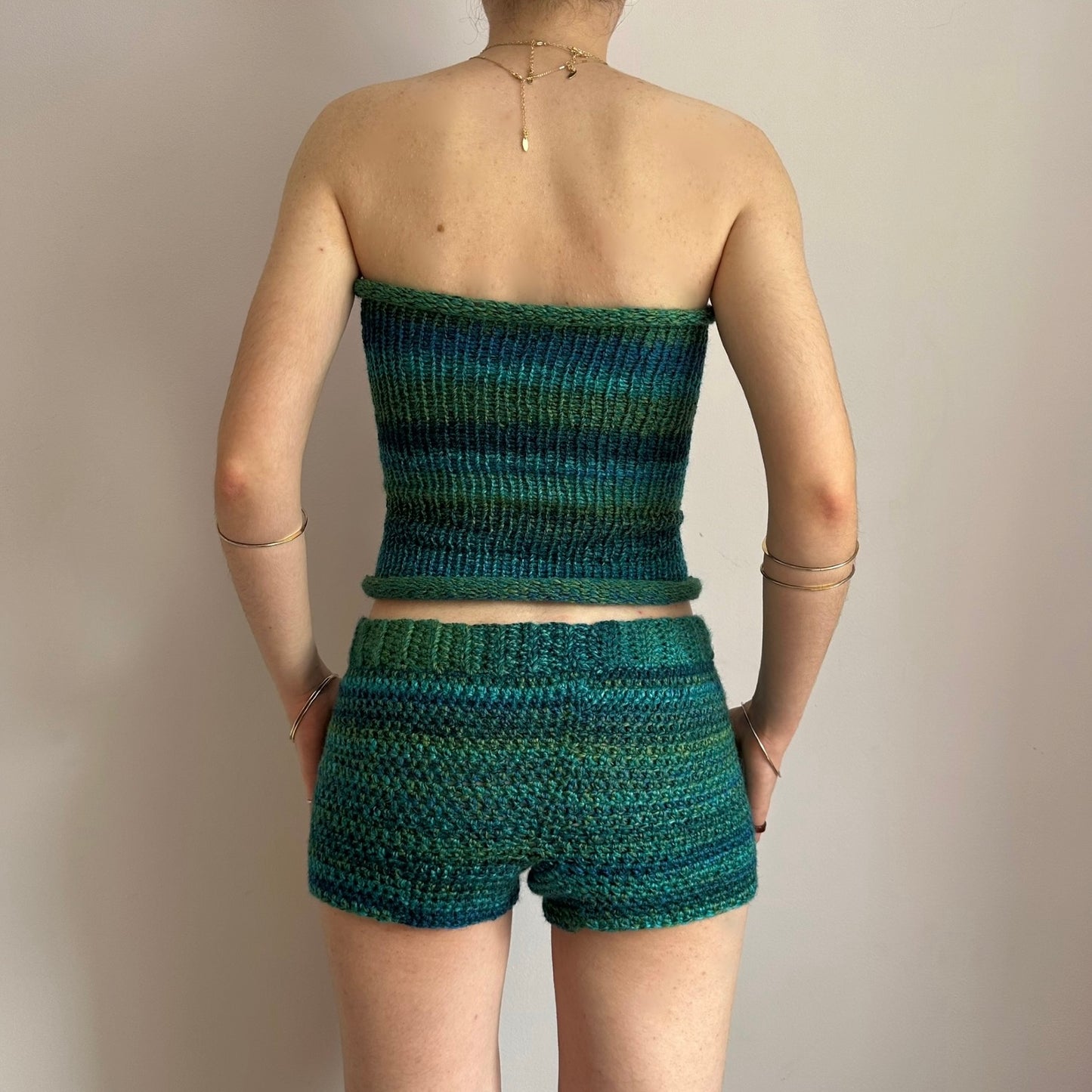 Handmade blue and green ombré knitted bandeau top