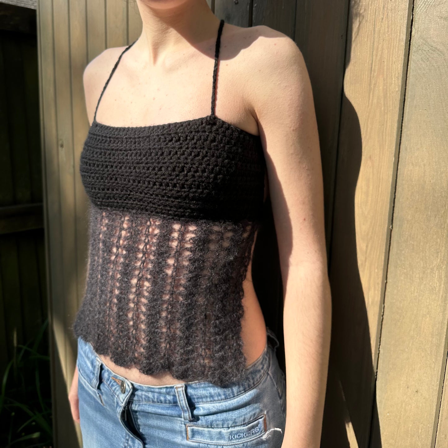 Handmade crochet mohair lace cami top in black