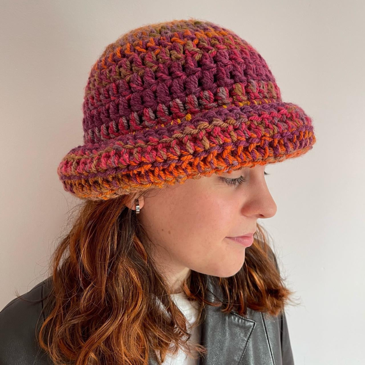 Handmade chunky multicoloured crochet bowler hat - choose your colour