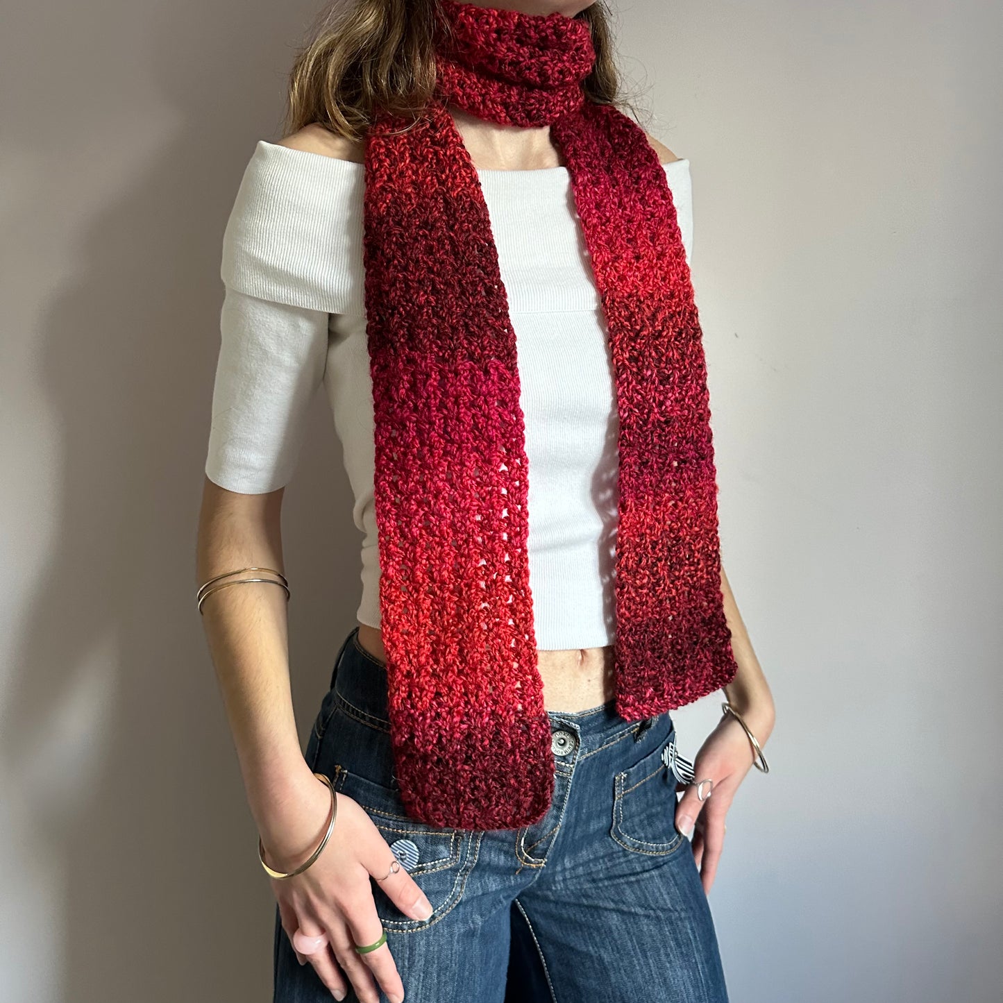 Handmade ombré red crochet scarf