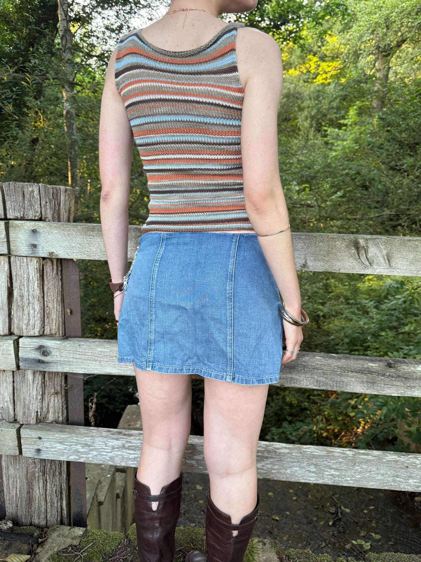 Retro Striped Pearl Vest - handmade knitted vest with mother of pearl buttons