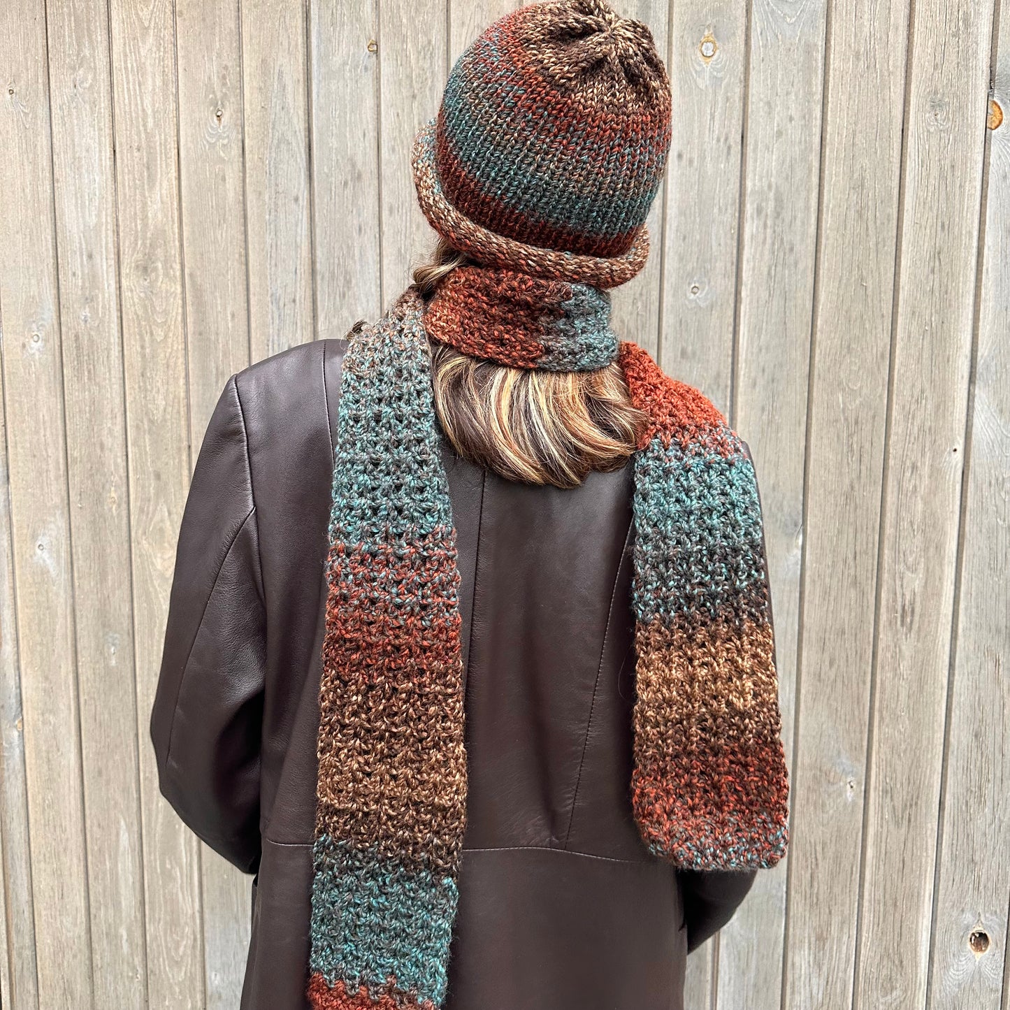 Handmade ombré brown and blue crochet scarf