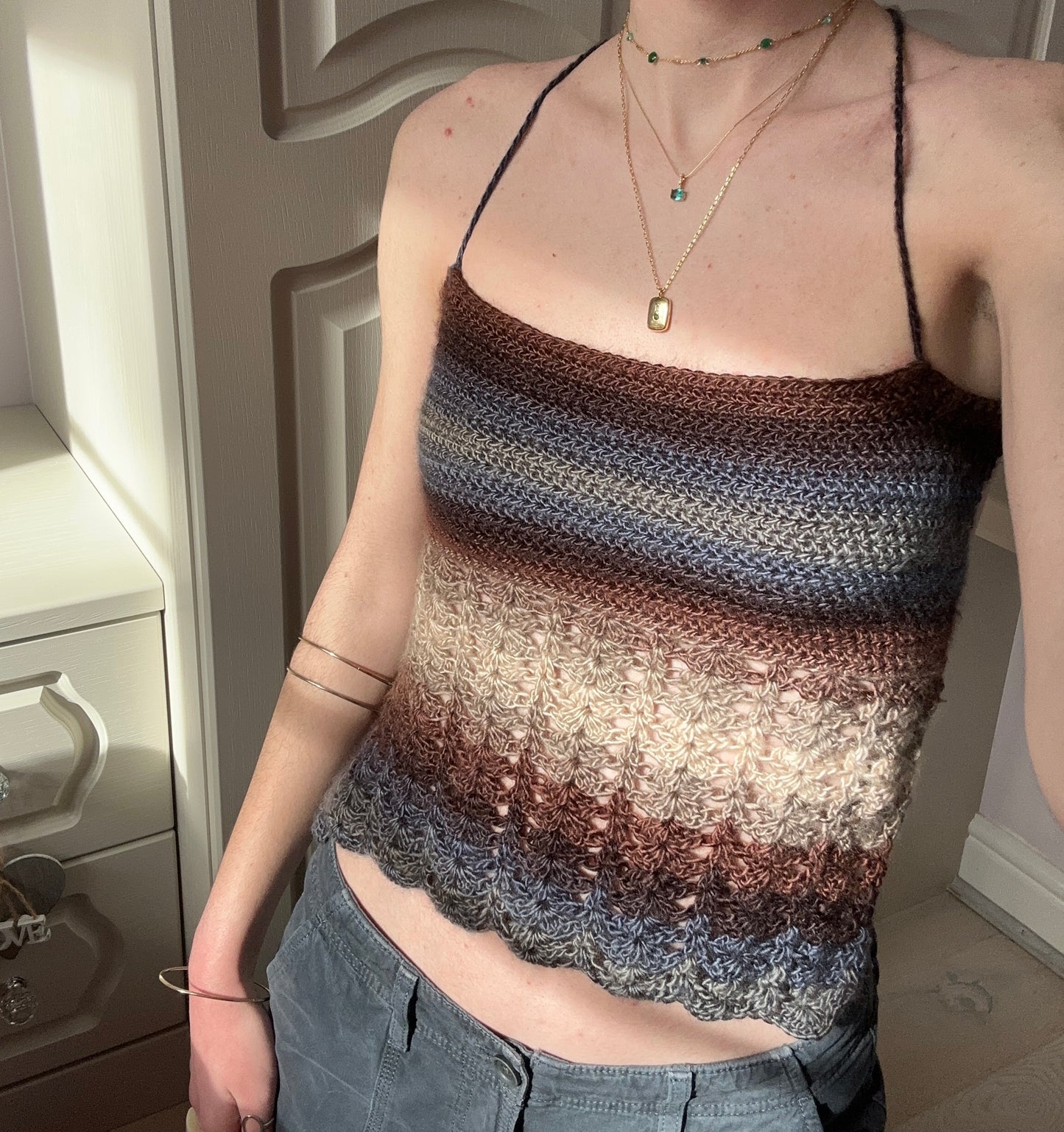 Handmade crochet lace cami top in Seashell colourway