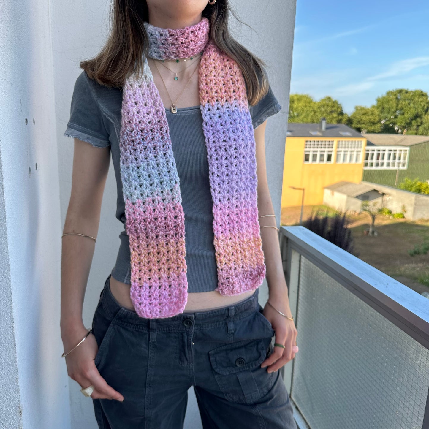 Handmade pastel shades ombré crochet scarf